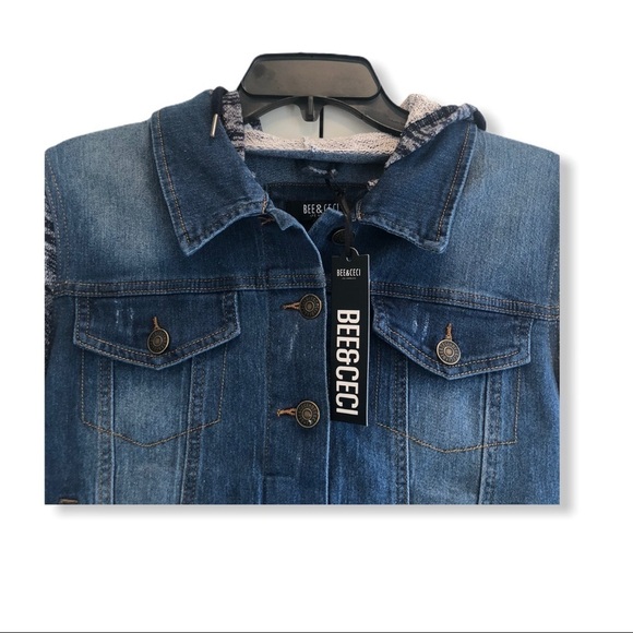BEE & CECI LOS ANGELES Indie Denim Hooded Jacket Size Large - Picture 3 of 4